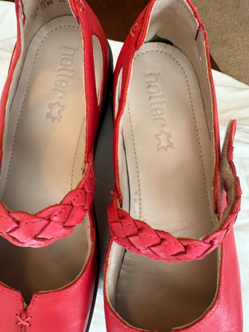 Hotter Red Leather Mary Jane Comfort Flats Braided Strap Women's Size 10 or 42 - Picture 5 of 10